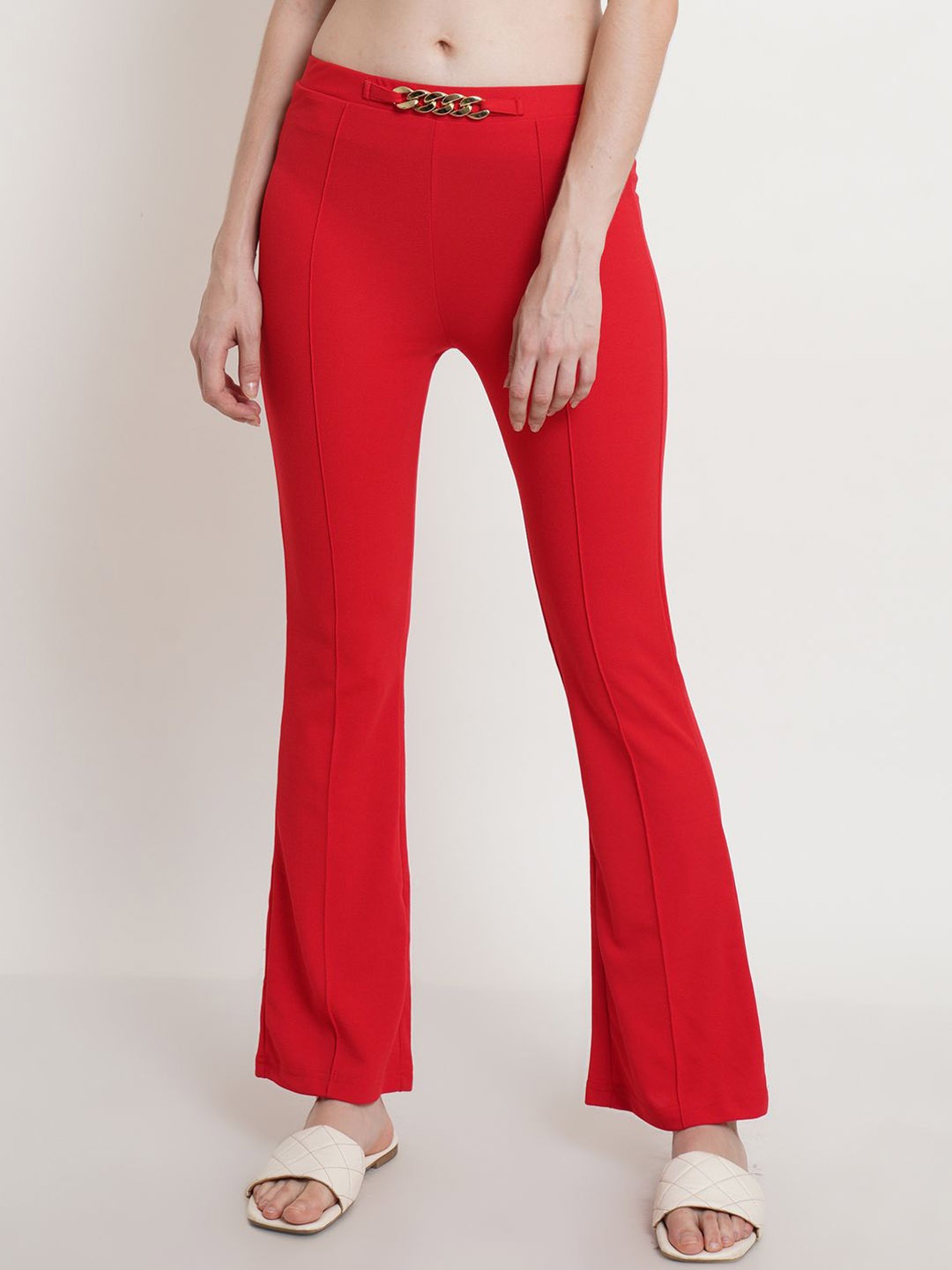 

Popwings Women Relaxed Easy Wash Pleated Regular Trousers, Red