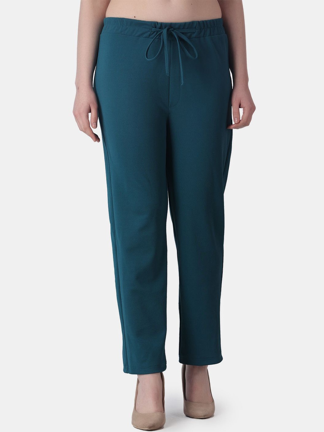 

Popwings Women Regular Fit Textured Relaxed Easy Wash Trousers, Teal