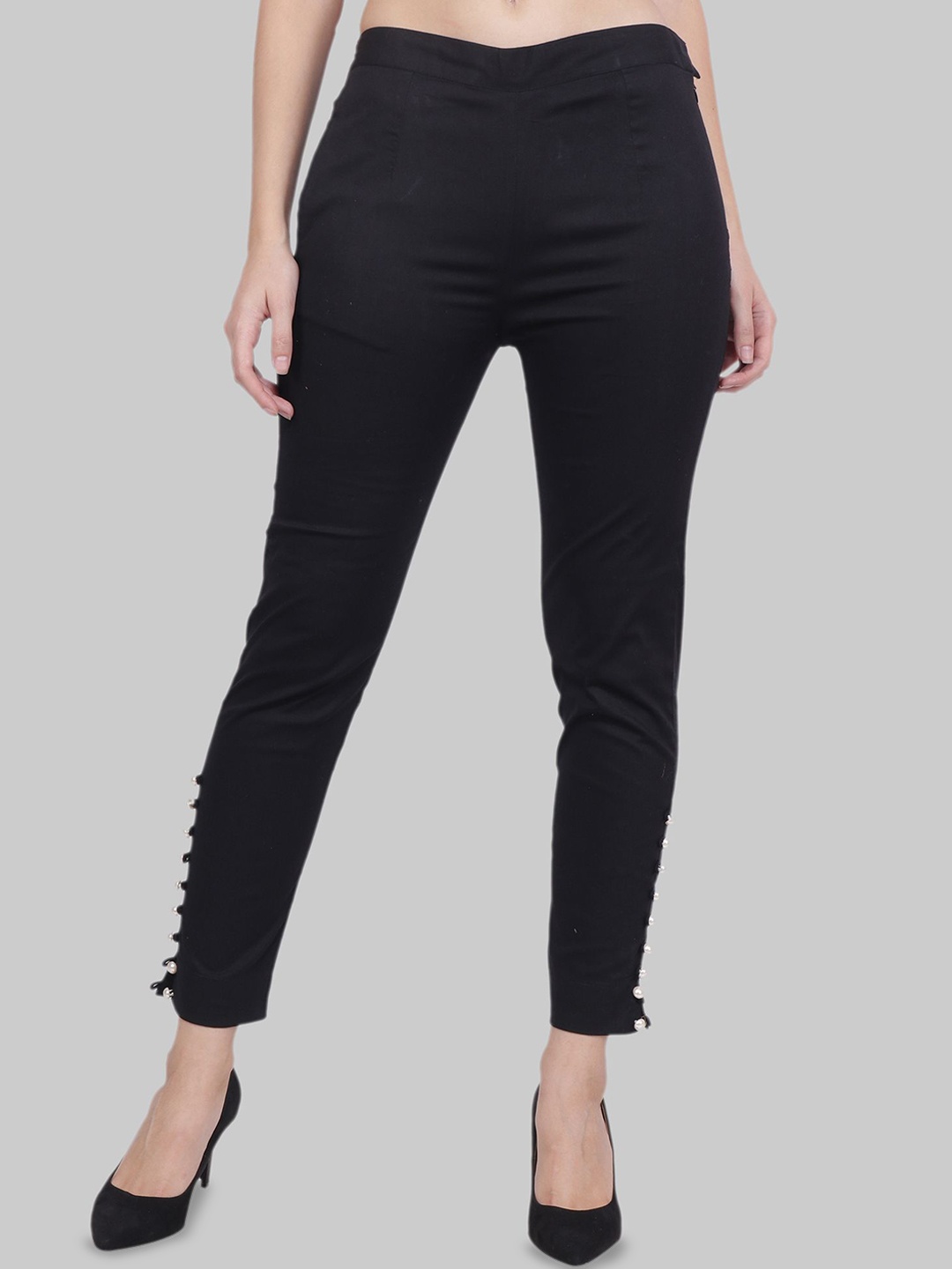Popwings Women Mid-Rise Regular Fit Formal Trousers, Black