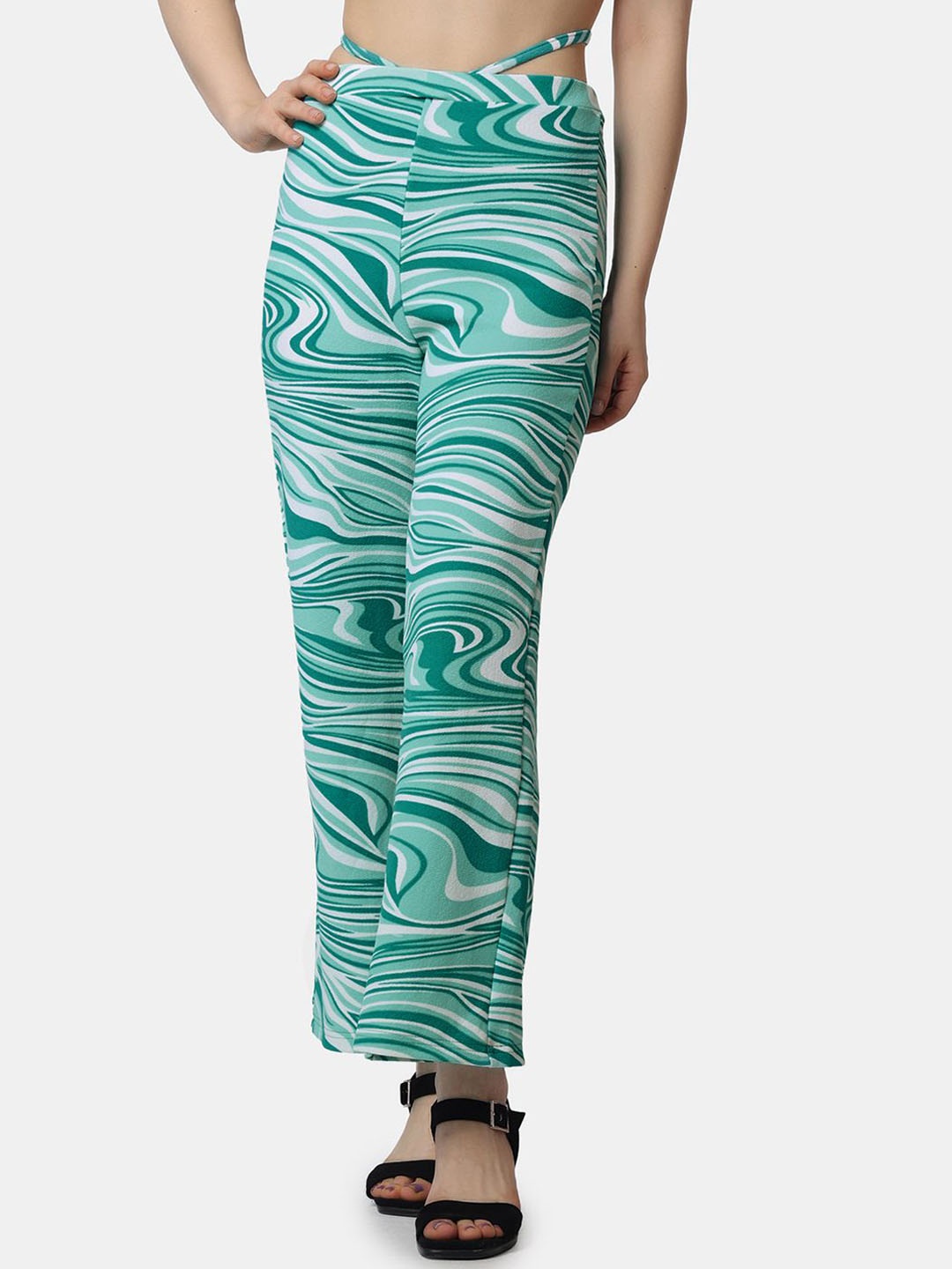 Popwings Women Smart Regular Fit High-Rise Trouser, Green
