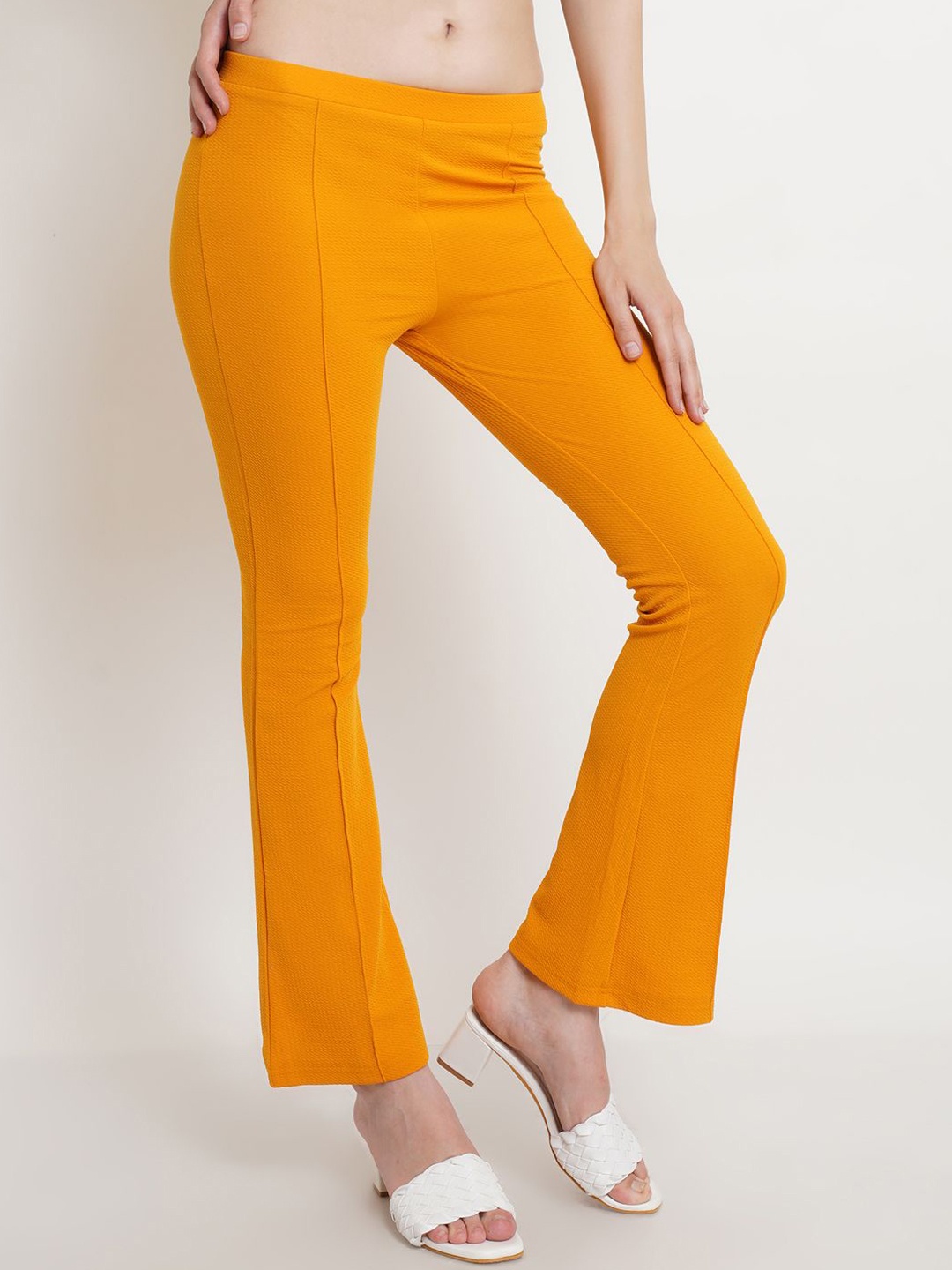 

Popwings Women Relaxed Easy Wash Bootcut Trousers, Mustard