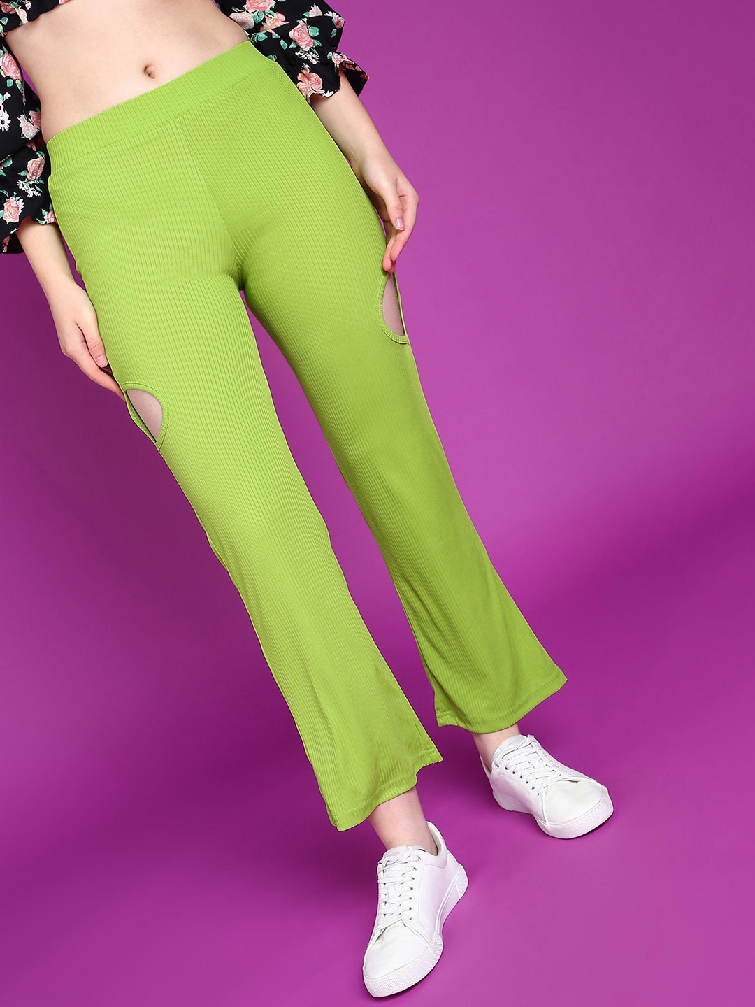 Popwings Women Regular Fit Smart Easy Wash Regular Trousers, Green
