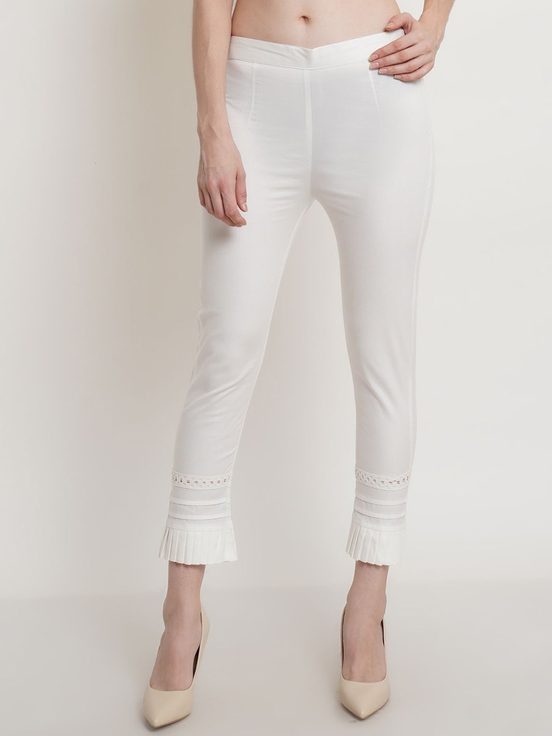 

Popwings Women Cotton Smart Mid-Rise Regular Fit Trouser, White