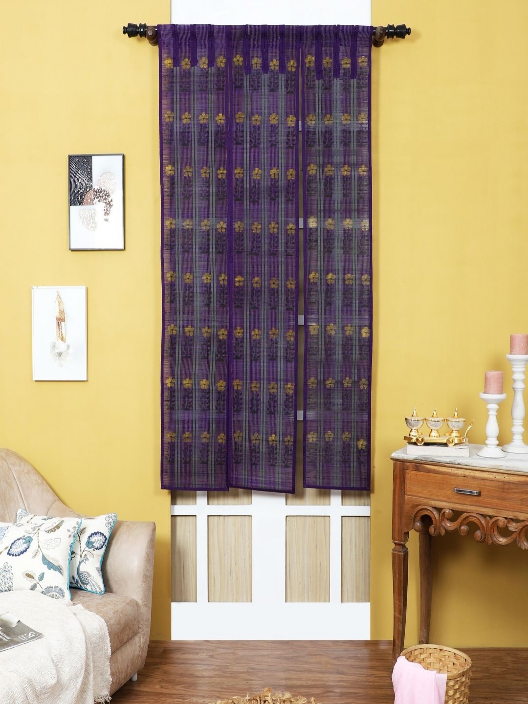 

Silpakarman Purple & Green Floral Bamboo Sticks and Cotton Threads Window Curtain