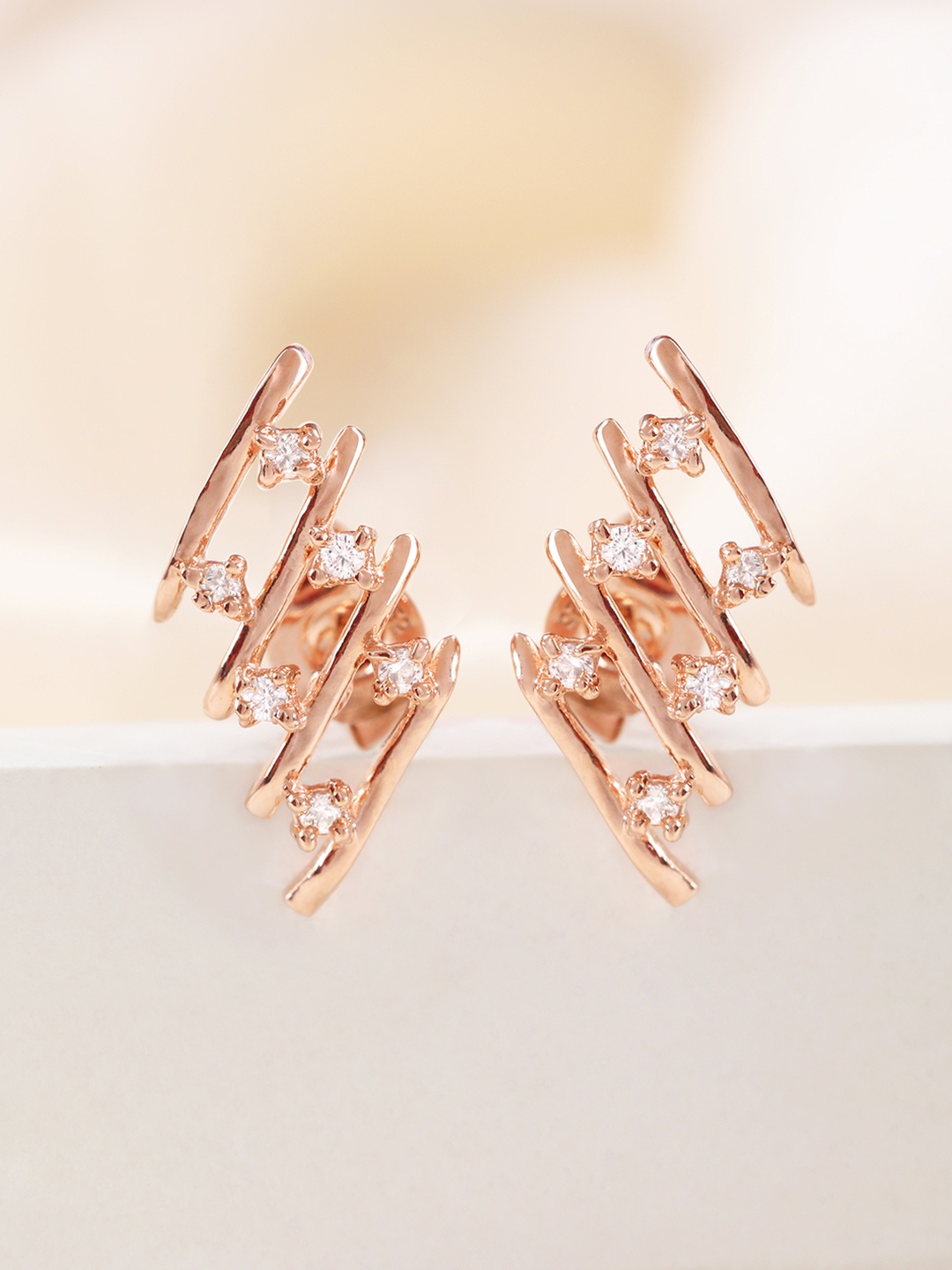 

Zavya 925 Sterling Silver Lavish Rose Gold Plated CZ Studded Studs Earrings