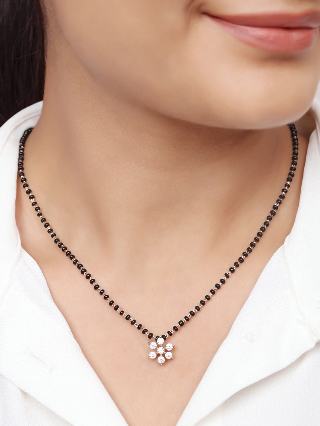 

Zavya 925 Sterling Silver Flower Rose Gold Plated Mangalsutra