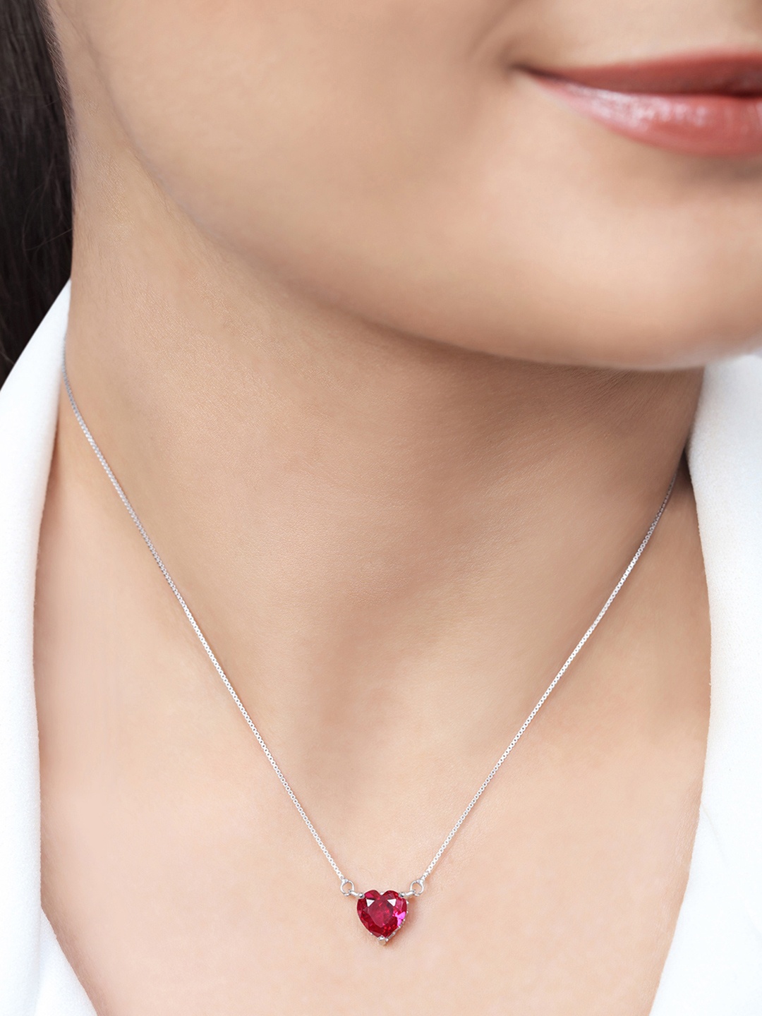 

Zavya 925 Sterling Silver Red Heart Rhodium Plated Pendant Necklace