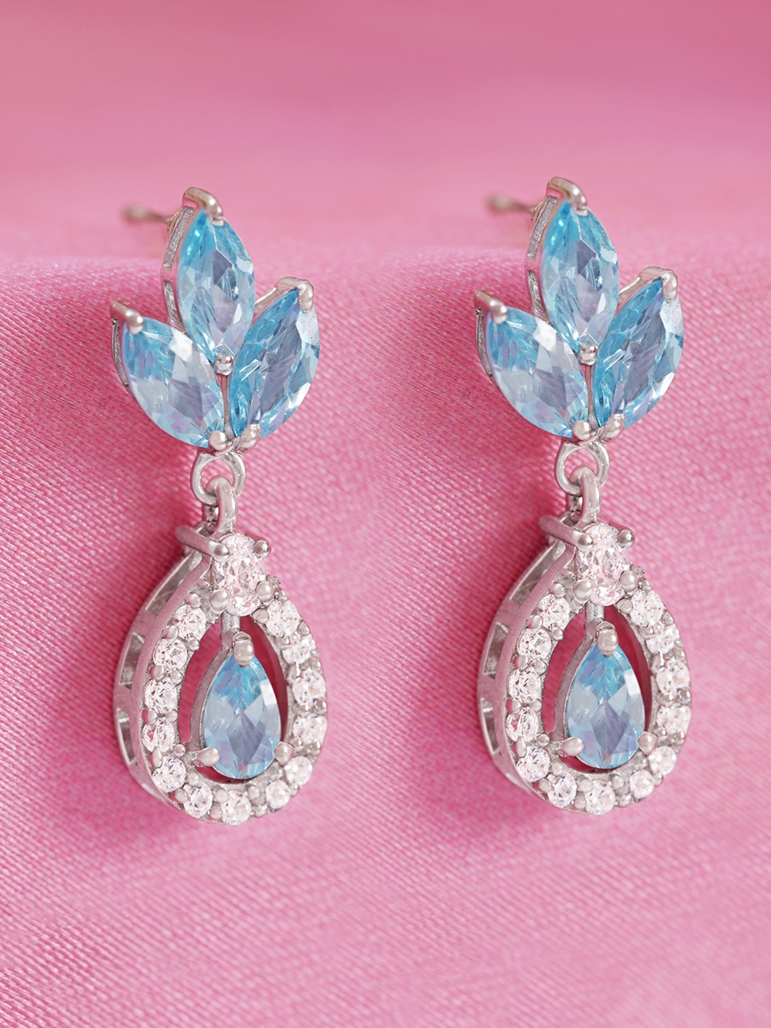 

Zavya 925 Sterling Silver Rhodium Plated Cubic Zirconia Studded Teardrop Drop Earrings