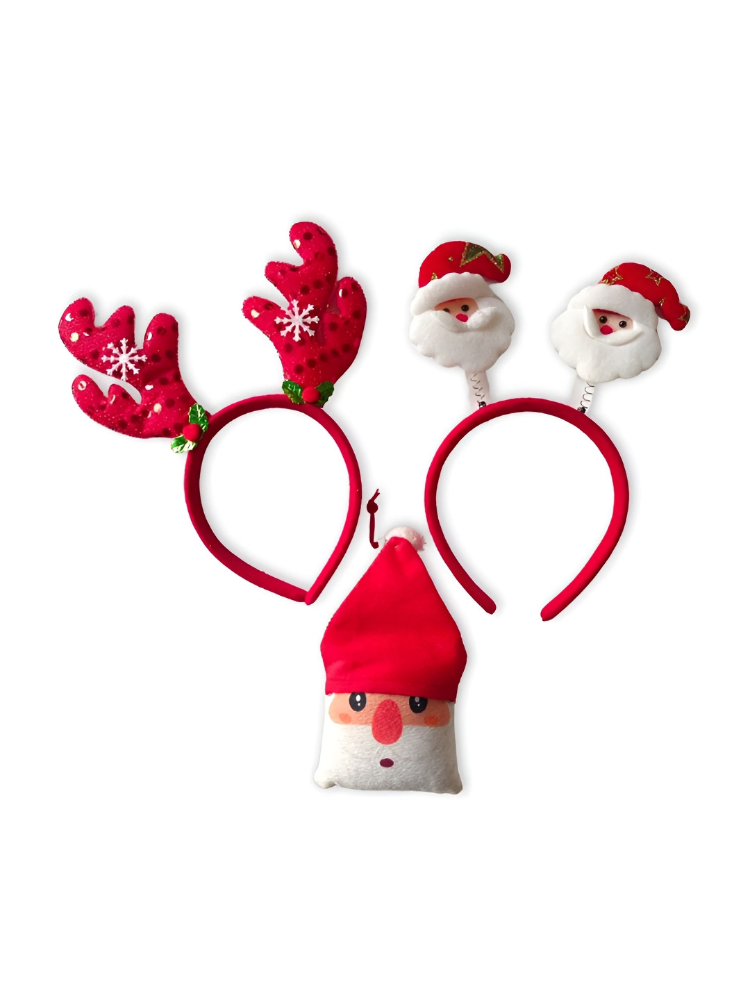 

Indigifts Christmas Collection 3-Pcs Red & White Santa Headband & Santa Soft Toy Dangle