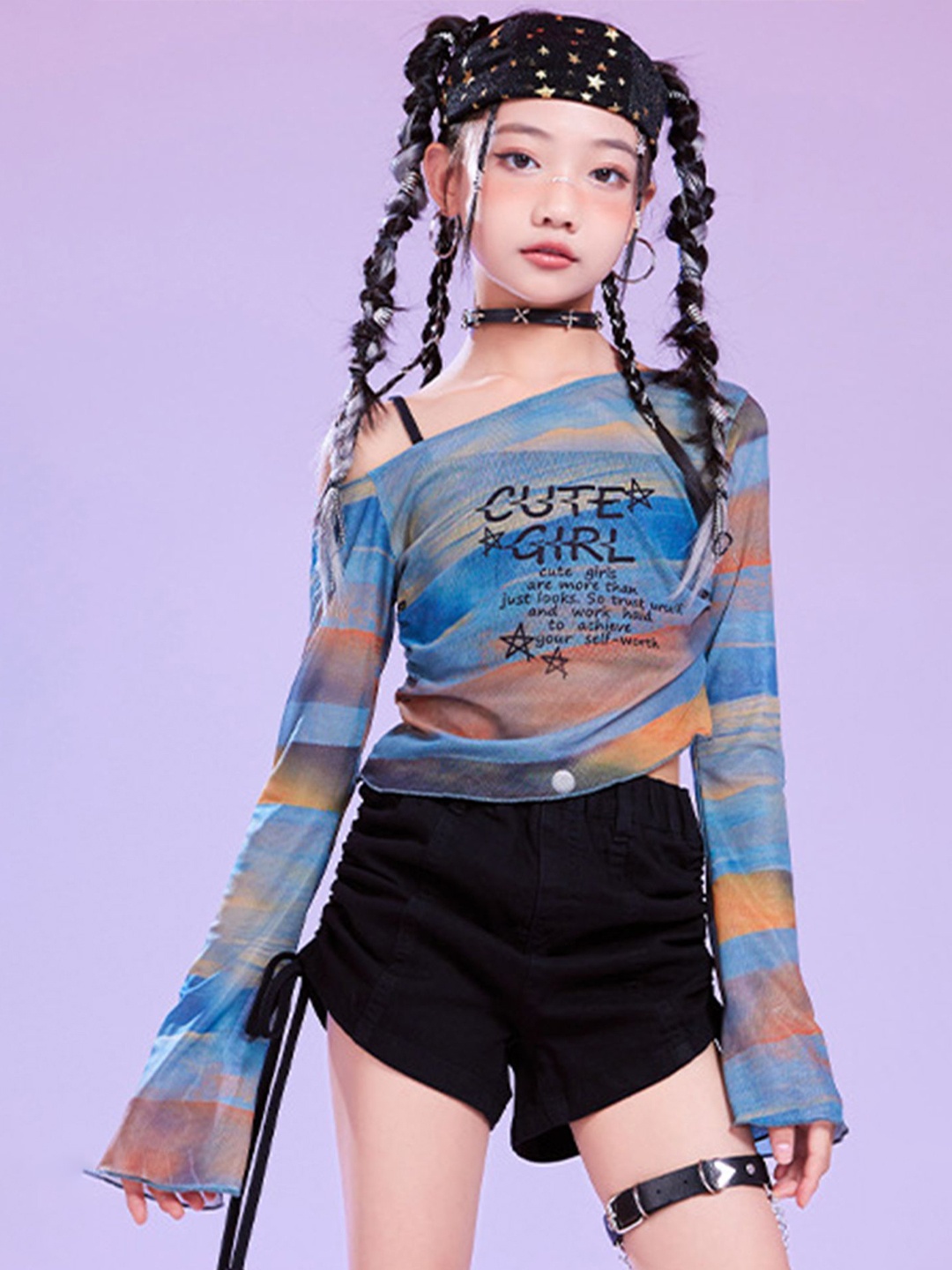 

LULU & SKY Girls Graphic Printed Fitted Crop Top, Blue
