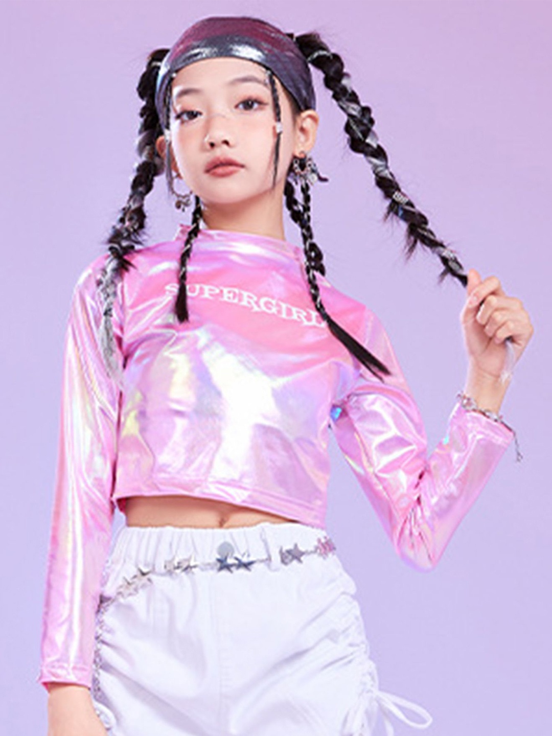 

LULU & SKY Girls Typography Printed Crop Top, Pink