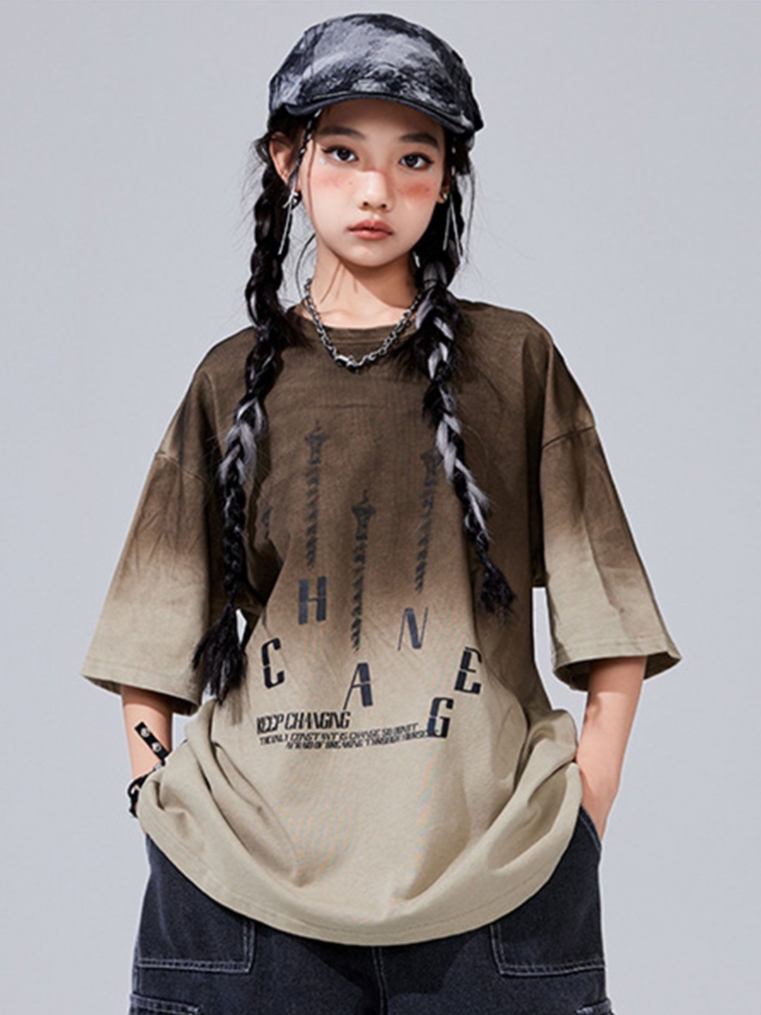 

LULU & SKY Unisex Kids Dyed Round Neck Oversized T-shirt, Brown