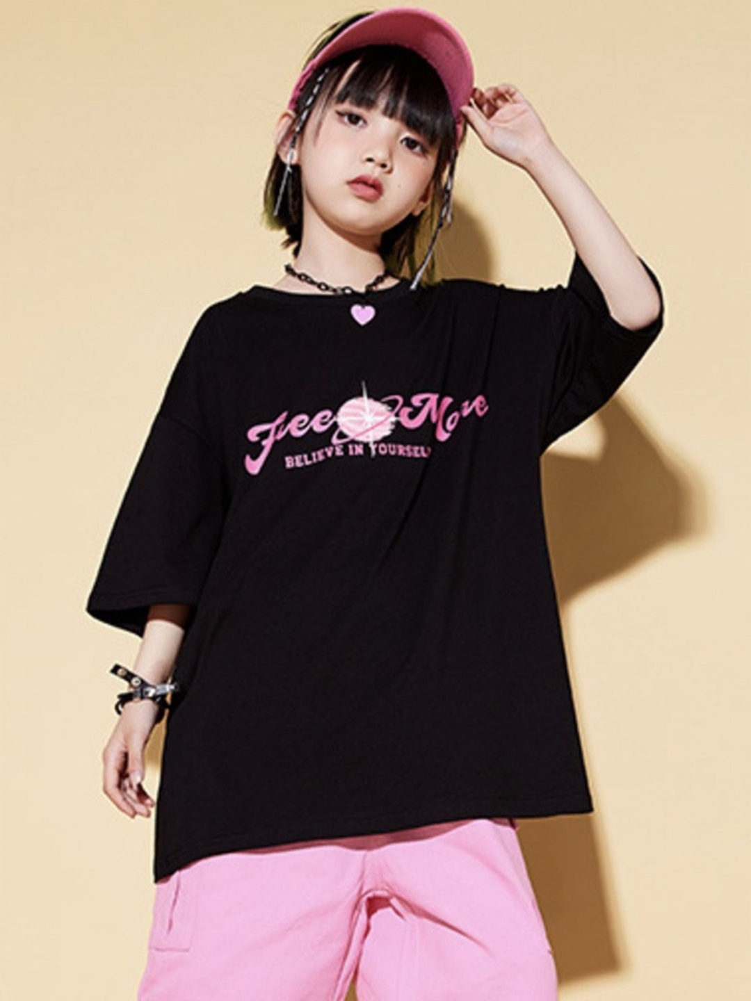 

LULU & SKY Unisex Kids Typography Printed Round Neck Oversized T-shirt, Black
