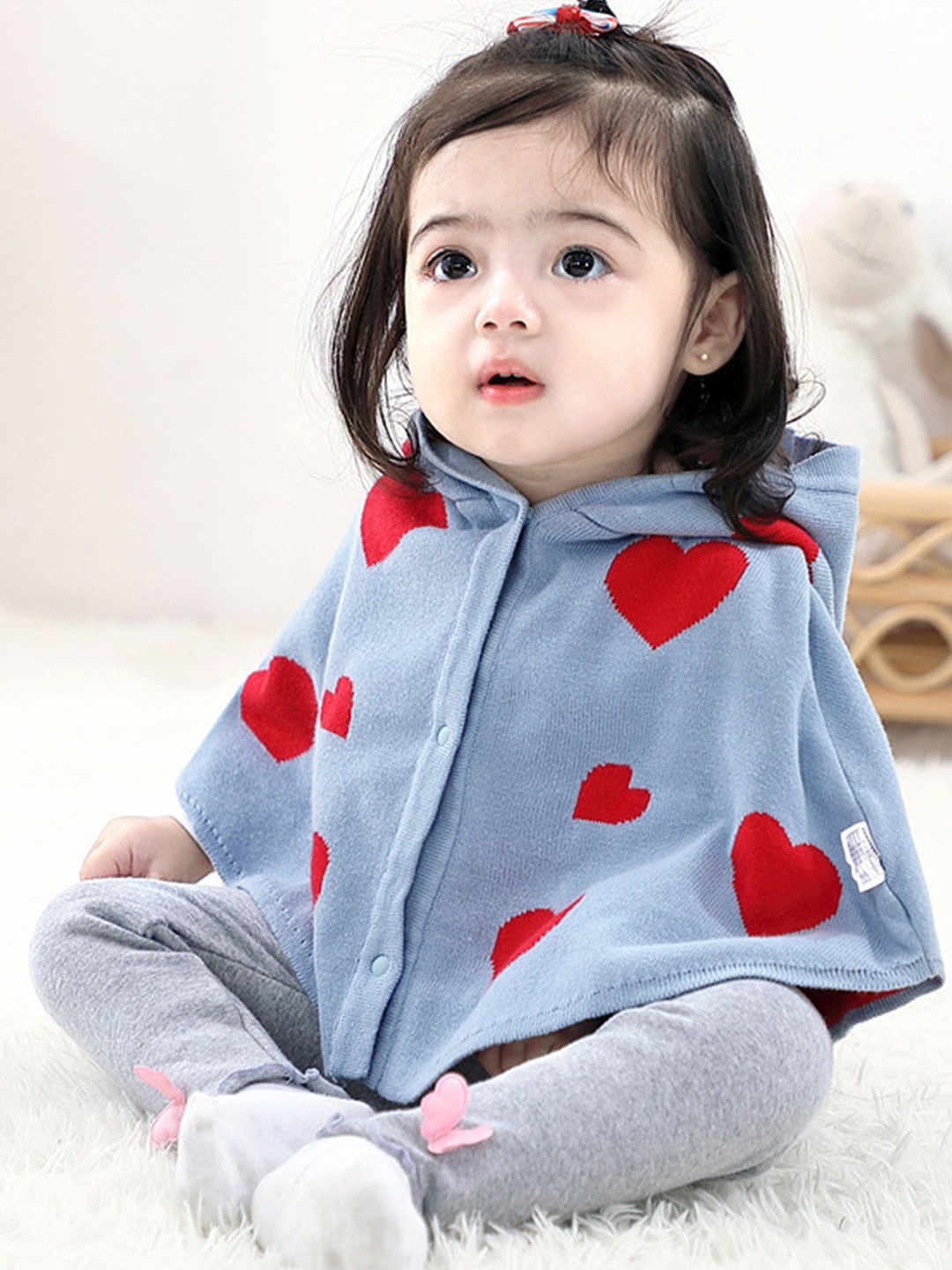 

LULU & SKY Girls Printed Hooded Cape Top, Blue