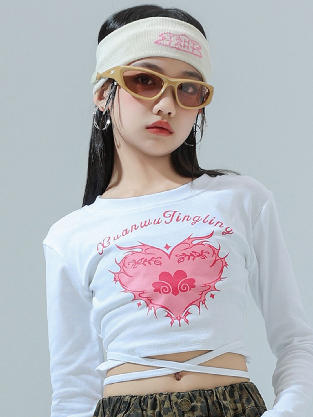 

LULU & SKY Girls Graphic Printed Waist Tie-Ups Cotton Top, White