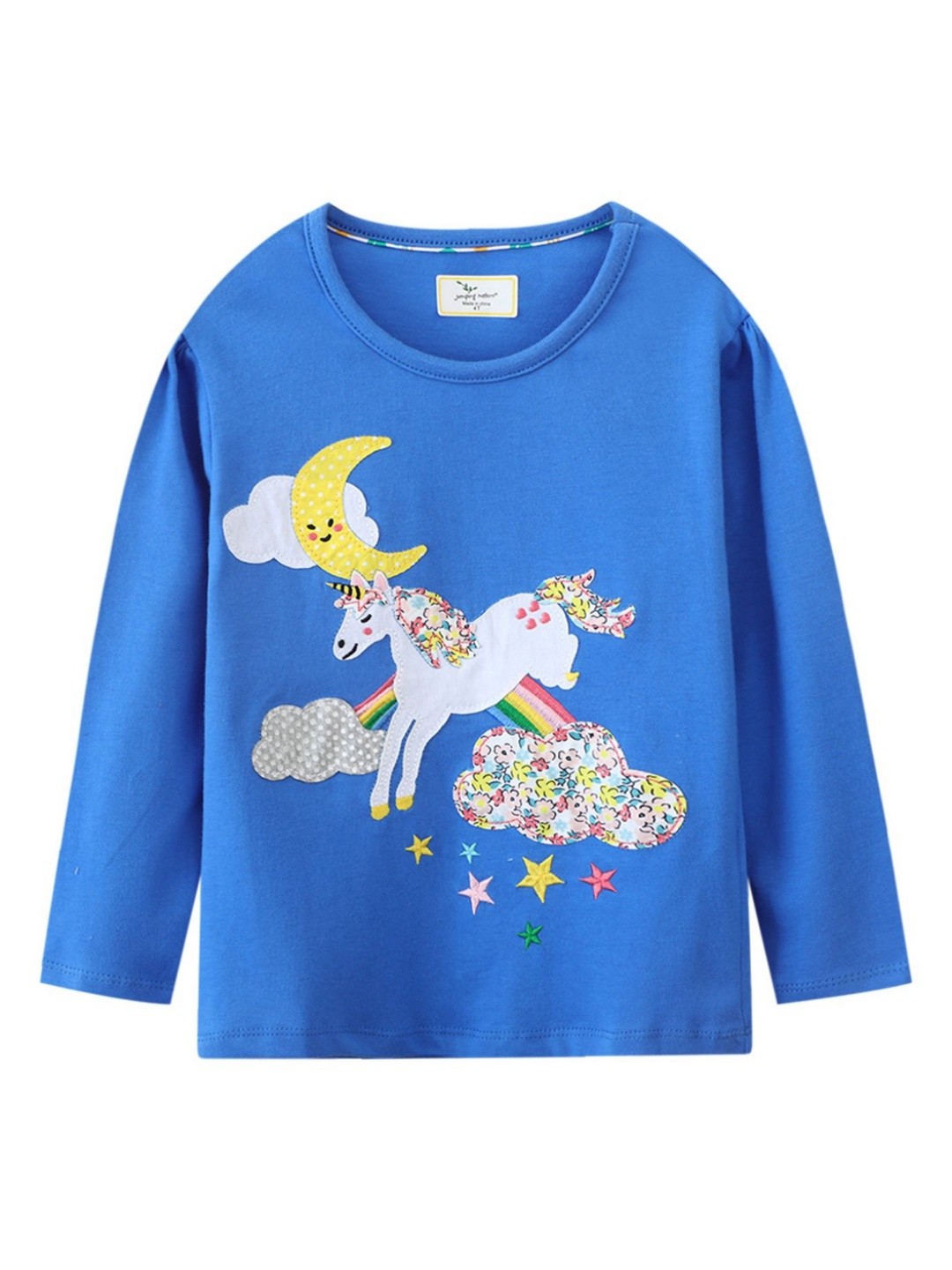 

LULU & SKY Girls Graphic Applique Puff Sleeves Cotton T-shirt, Blue