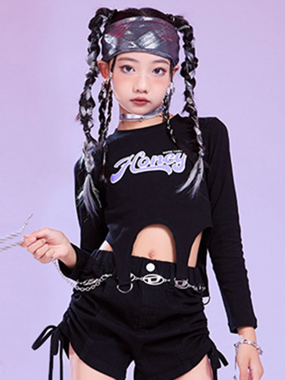 

LULU & SKY Girls Typography Printed Long Sleeves Crop Top, Black