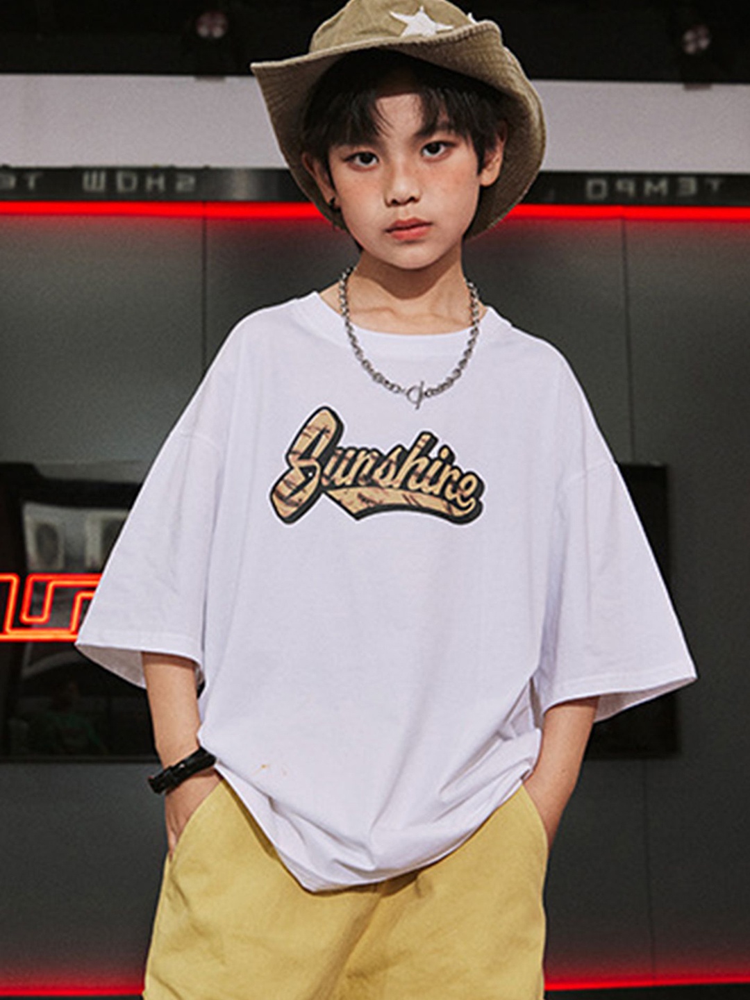 

LULU & SKY Boys Typography Printed Round Neck Oversized T-shirt, White