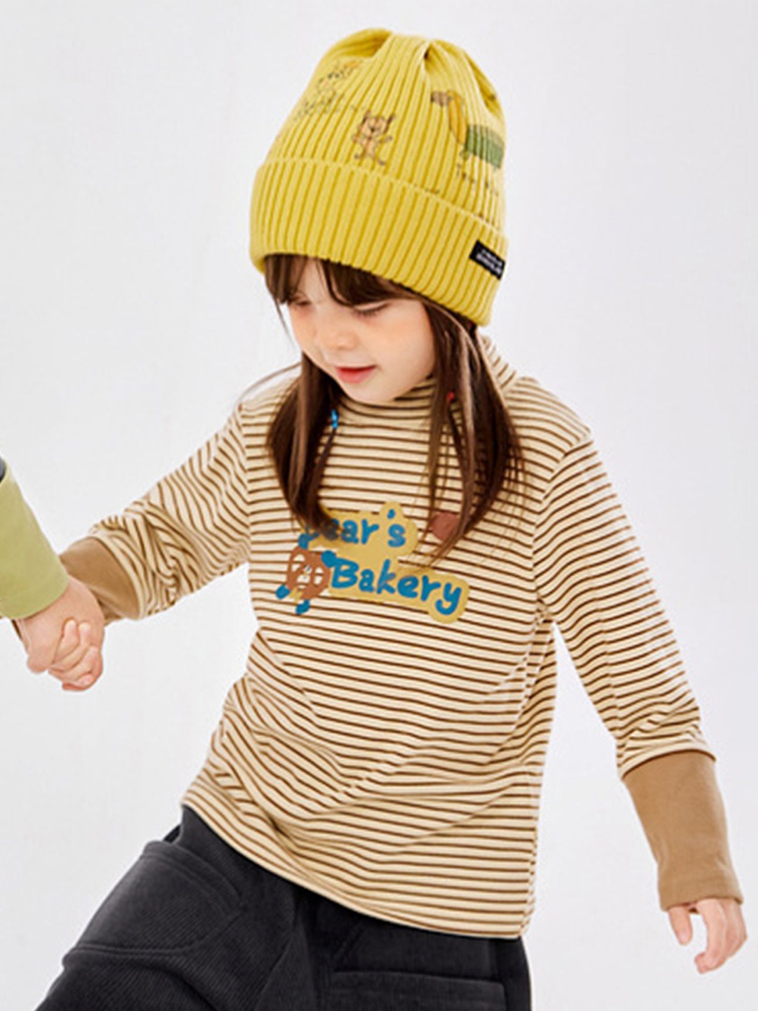 

LULU & SKY Kids Striped High Neck Full Sleeve Top, Brown
