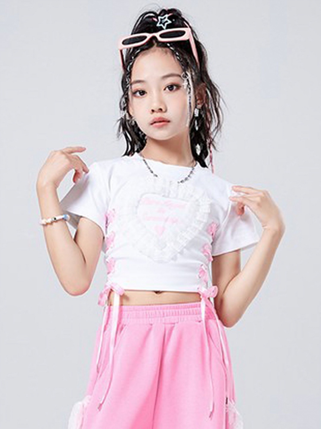 

LULU & SKY Girls Typography Printed Lace-Up Pure Cotton Crop Top, White