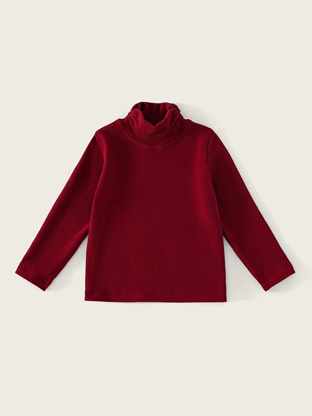 LULU & SKY Girls High Neck Long Sleeves Cotton Top, Red