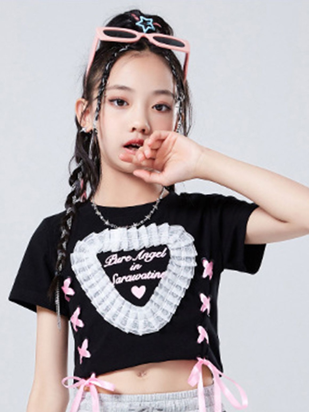 

LULU & SKY Girls Printed Cotton Crop Top, Black