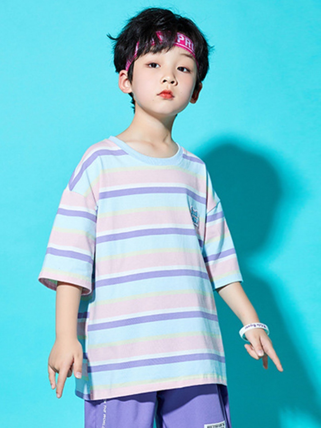 

LULU & SKY Unisex Kids Striped Round Neck Oversized T-shirt, Cream