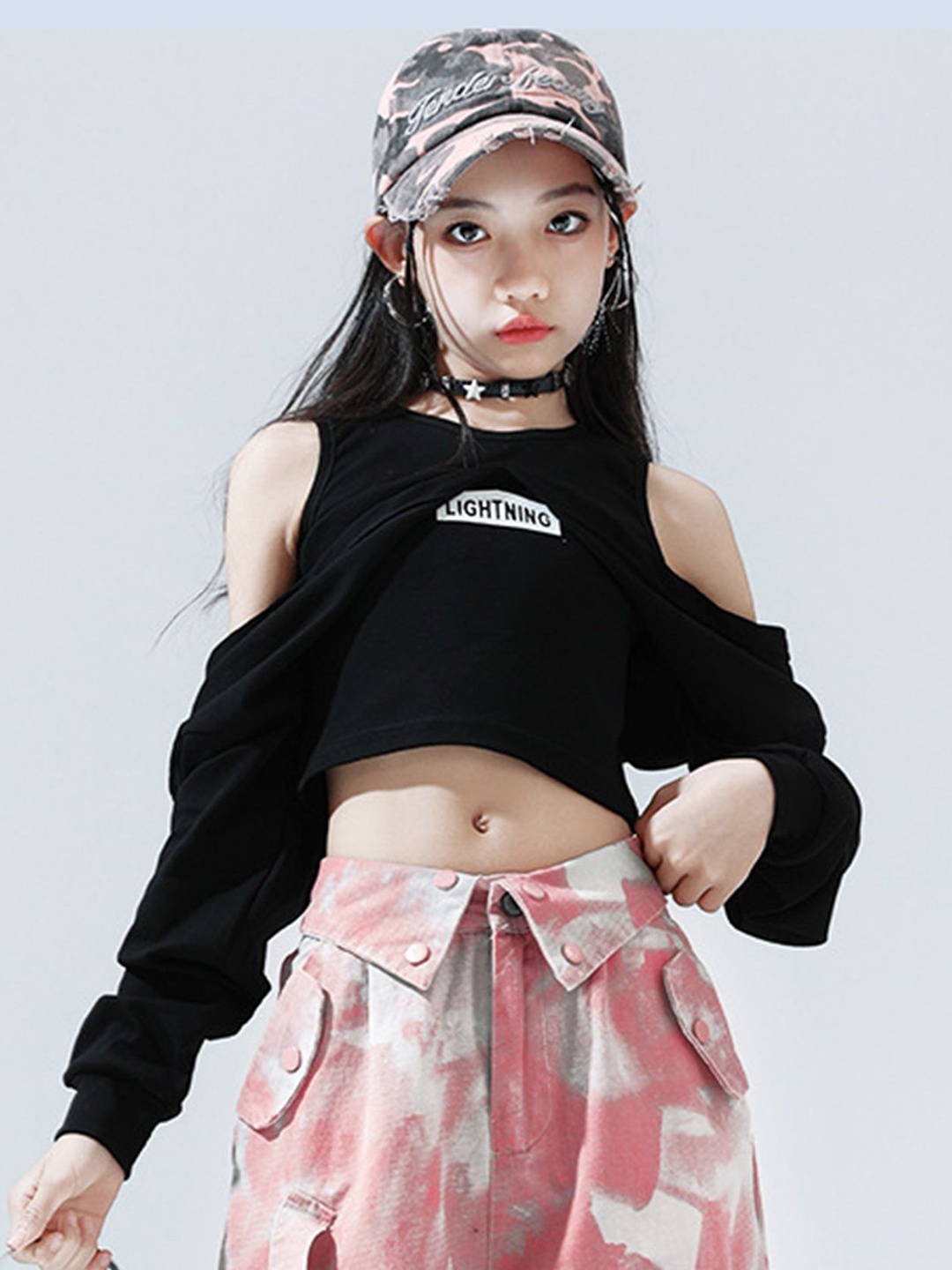 

LULU & SKY Girls Cold-Shoulder Crop Top, Black