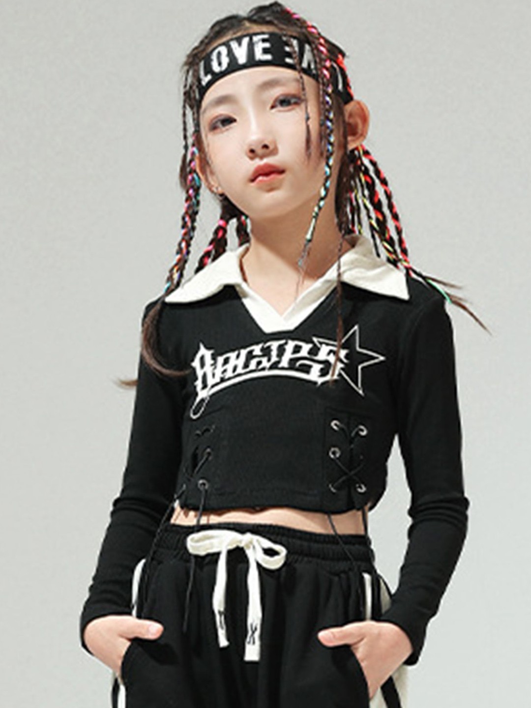 

LULU & SKY Girls Typography Printed Crop Top, Black