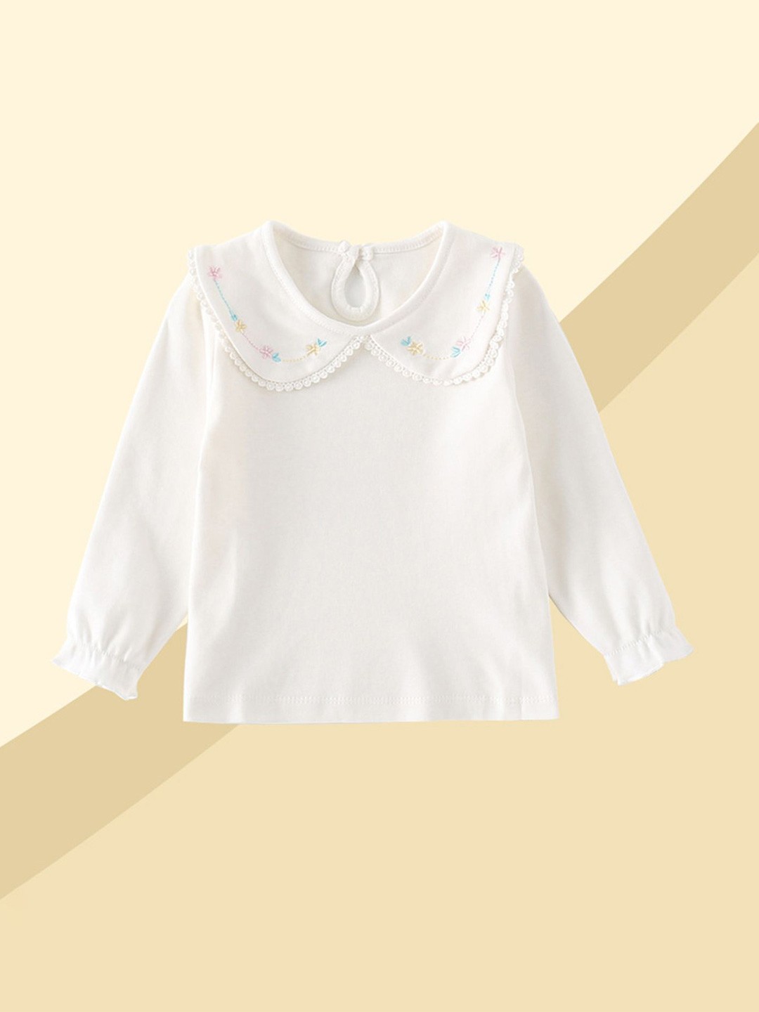 

LULU & SKY Girls Peter Pan Collar Organic Cotton Top, White