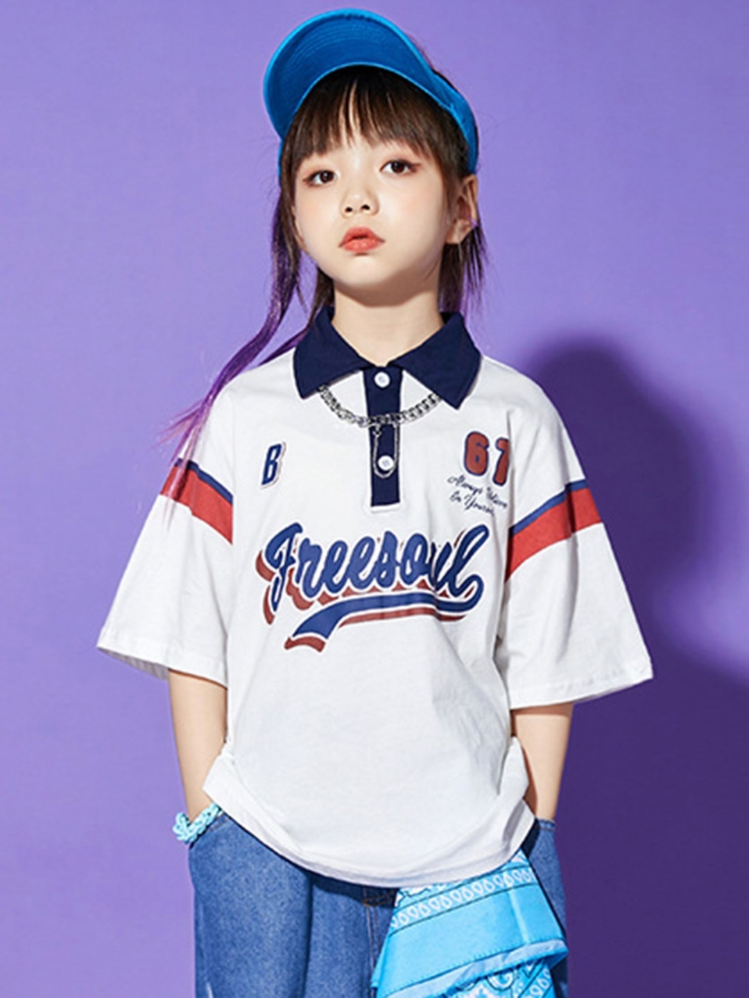 

LULU & SKY Unisex Kids Typography Printed Oversized Polo Collar T-shirt, White