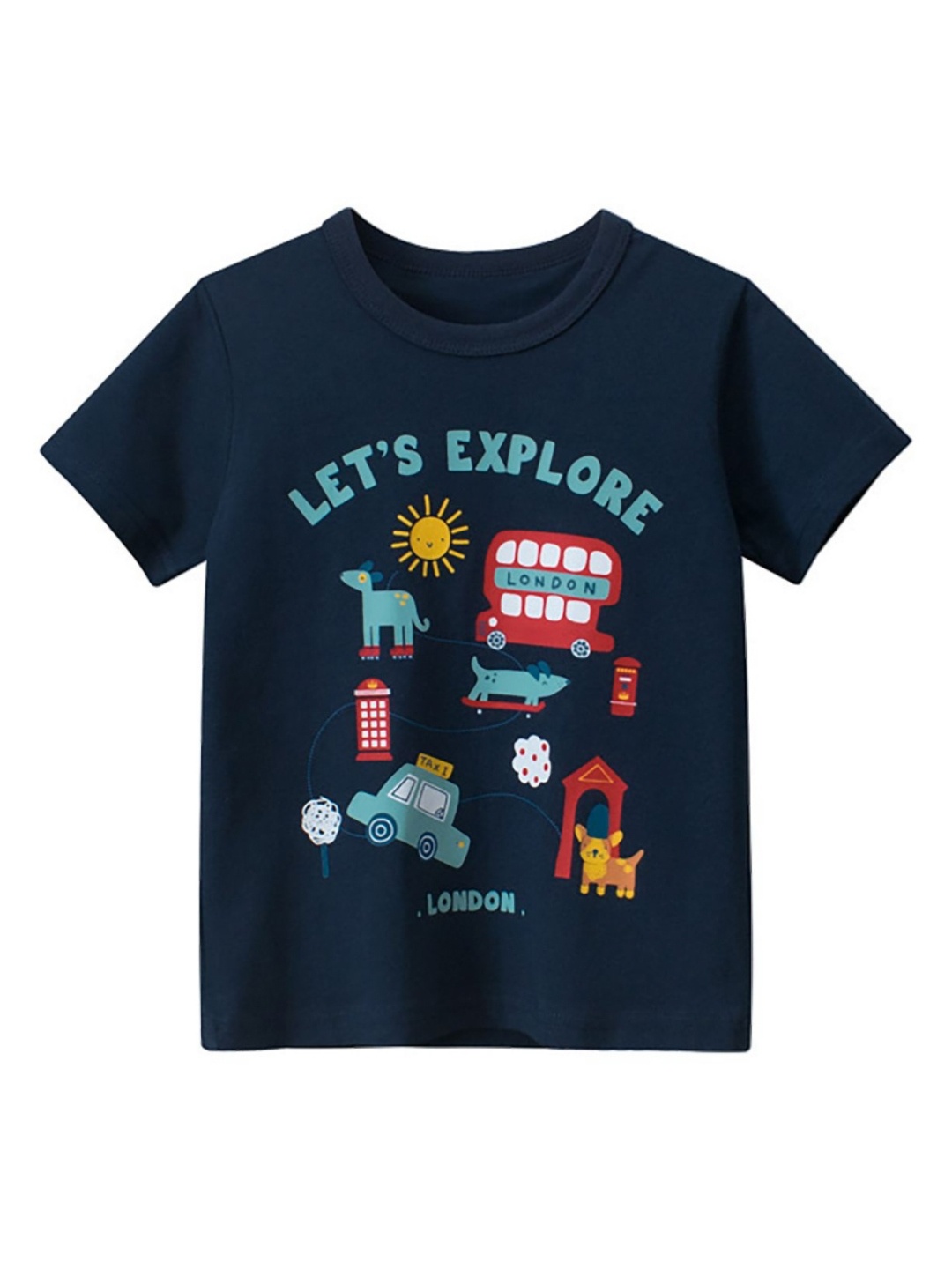 

LULU & SKY Boys Graphic Printed Round Neck Organic Cotton T-shirt, Navy blue