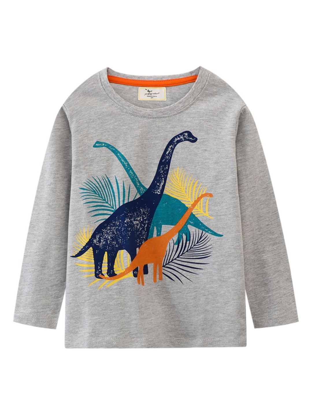 LULU & SKY Boys Graphic Printed Long Sleeves Cotton T-shirt, Grey