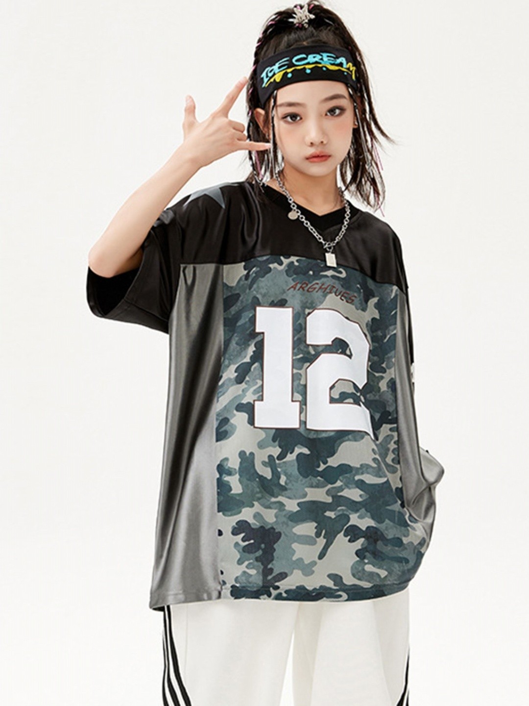 

LULU & SKY Unisex Kids Camouflage Printed V-Neck Cotton Oversized T-shirt, Black
