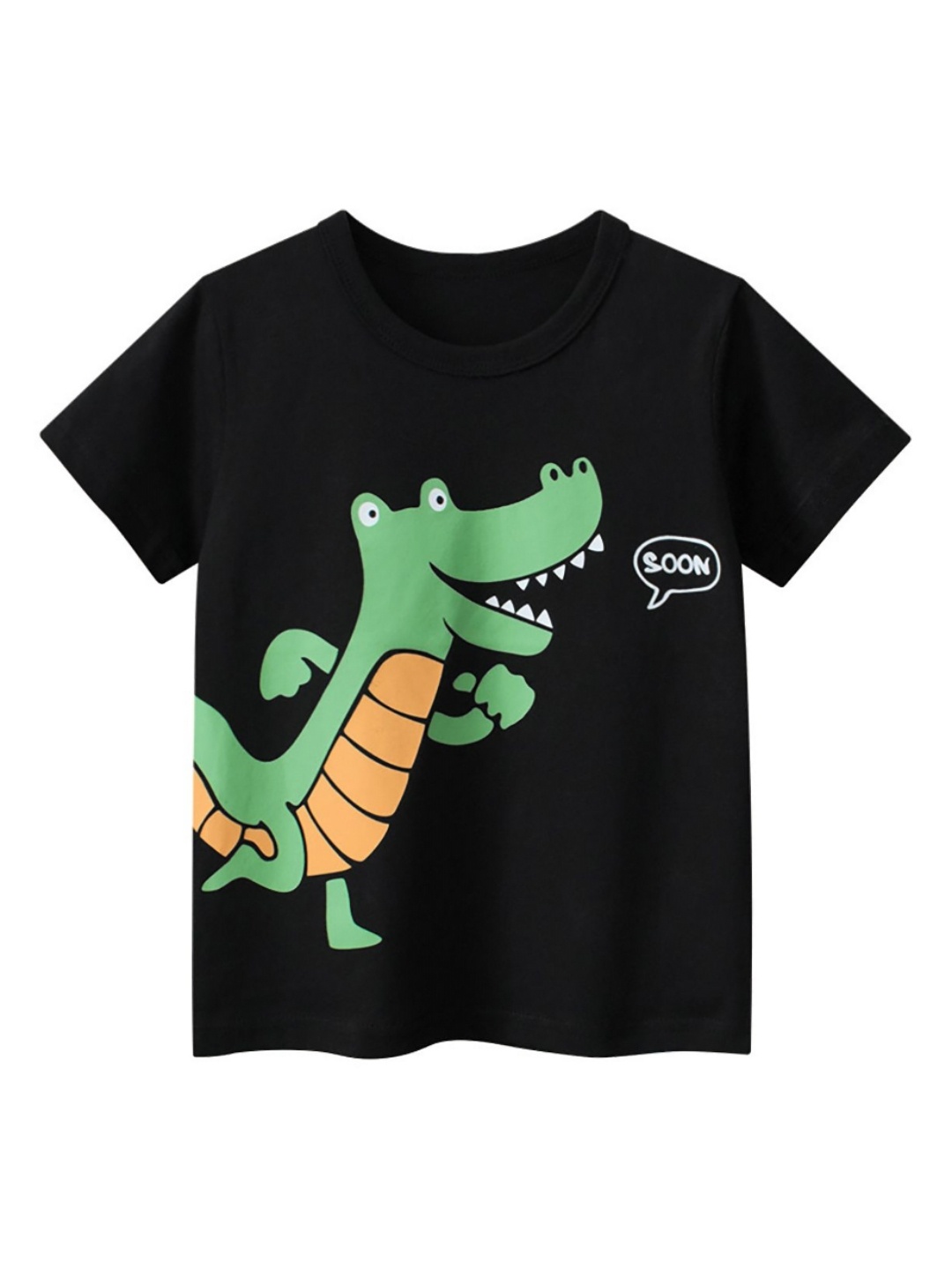 LULU & SKY Boys Graphic Printed Round Neck Organic Cotton T-shirt, Black