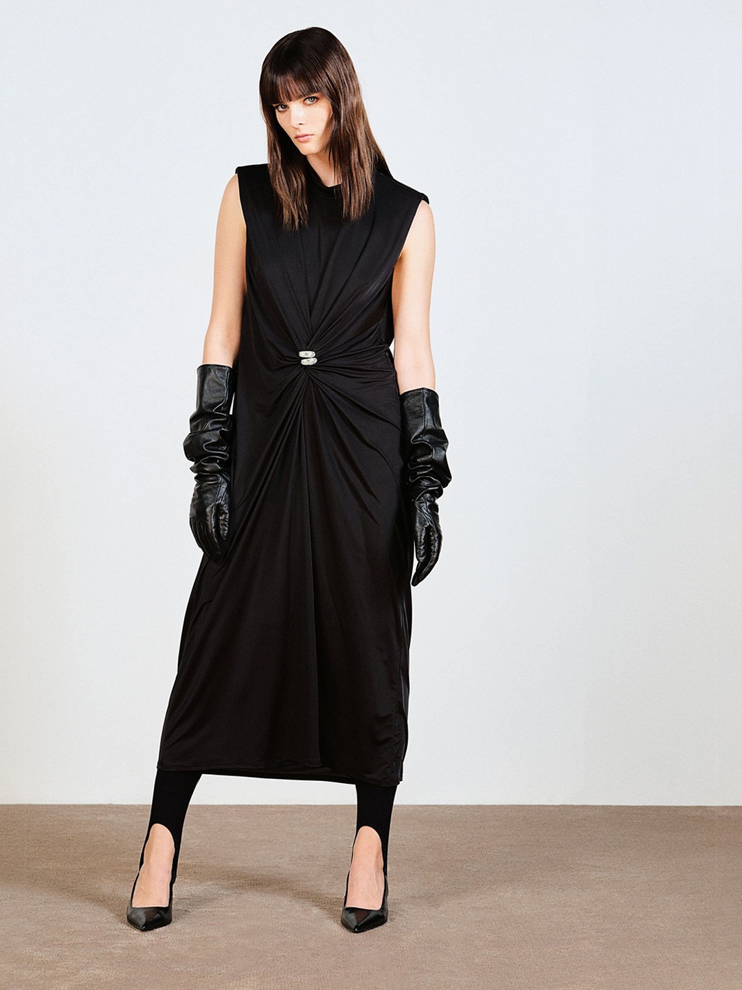 

H&M Draped Shoulder-Pad Dress, Black