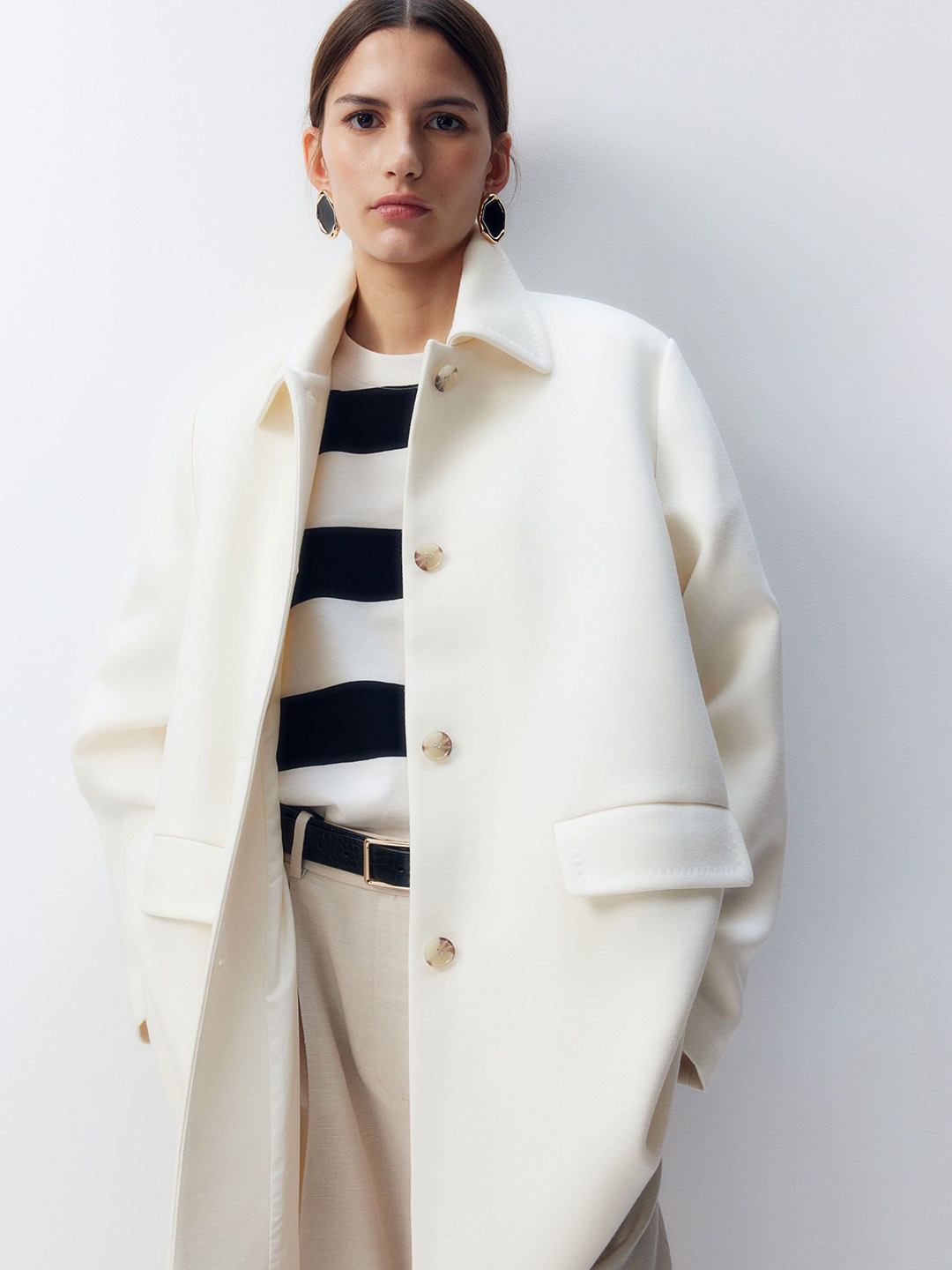 

H&M A-Line Coat, White