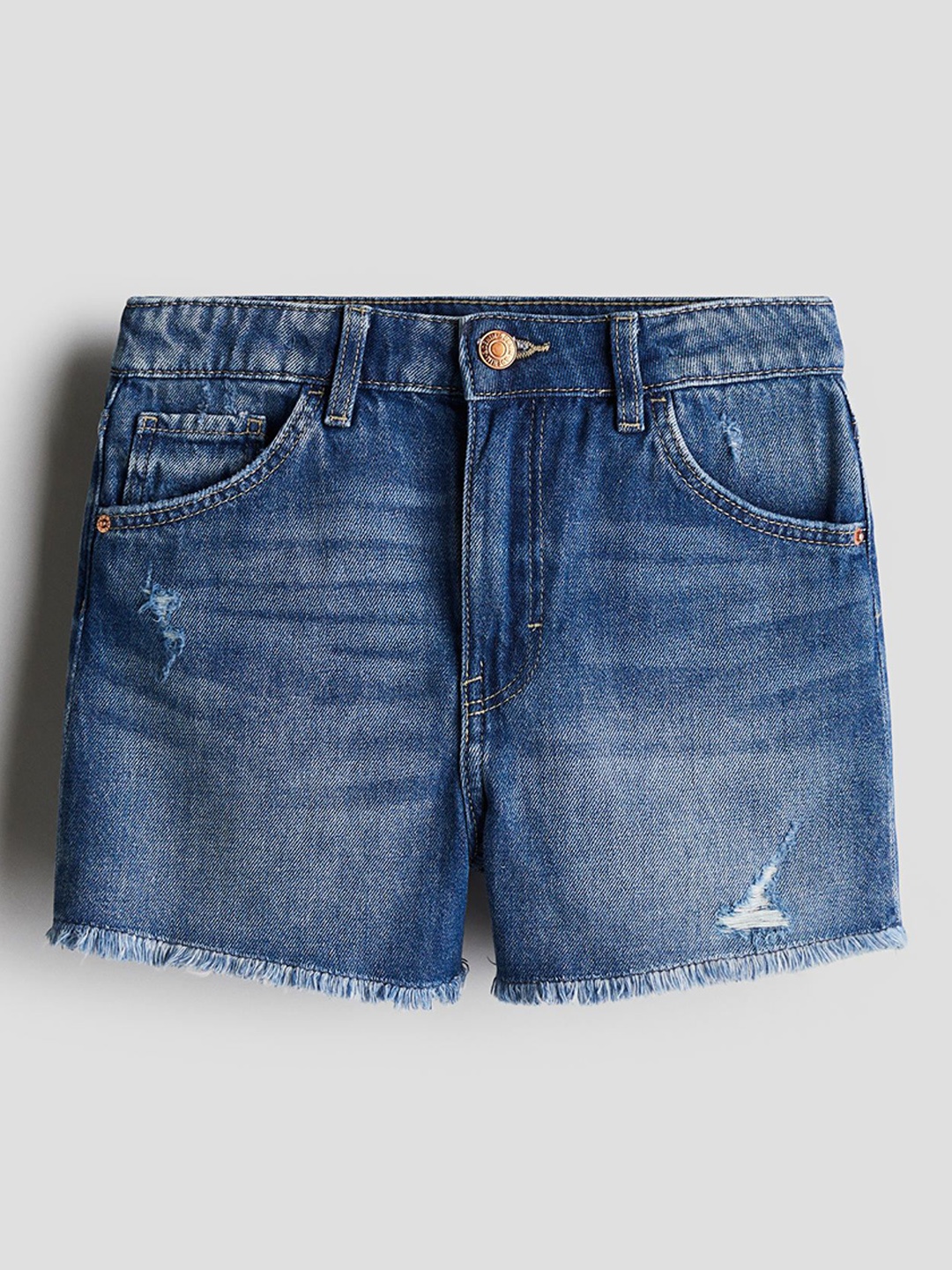 

H&M Frayed-Edge Denim Shorts, Blue