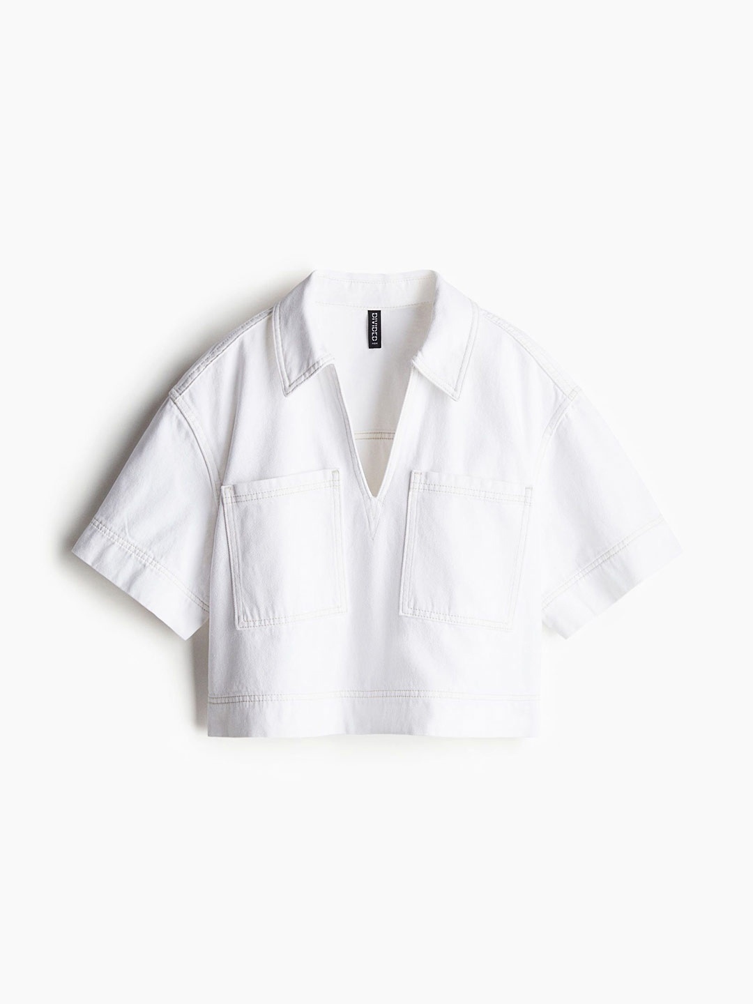 

H&M Cropped Denim Shirt, White