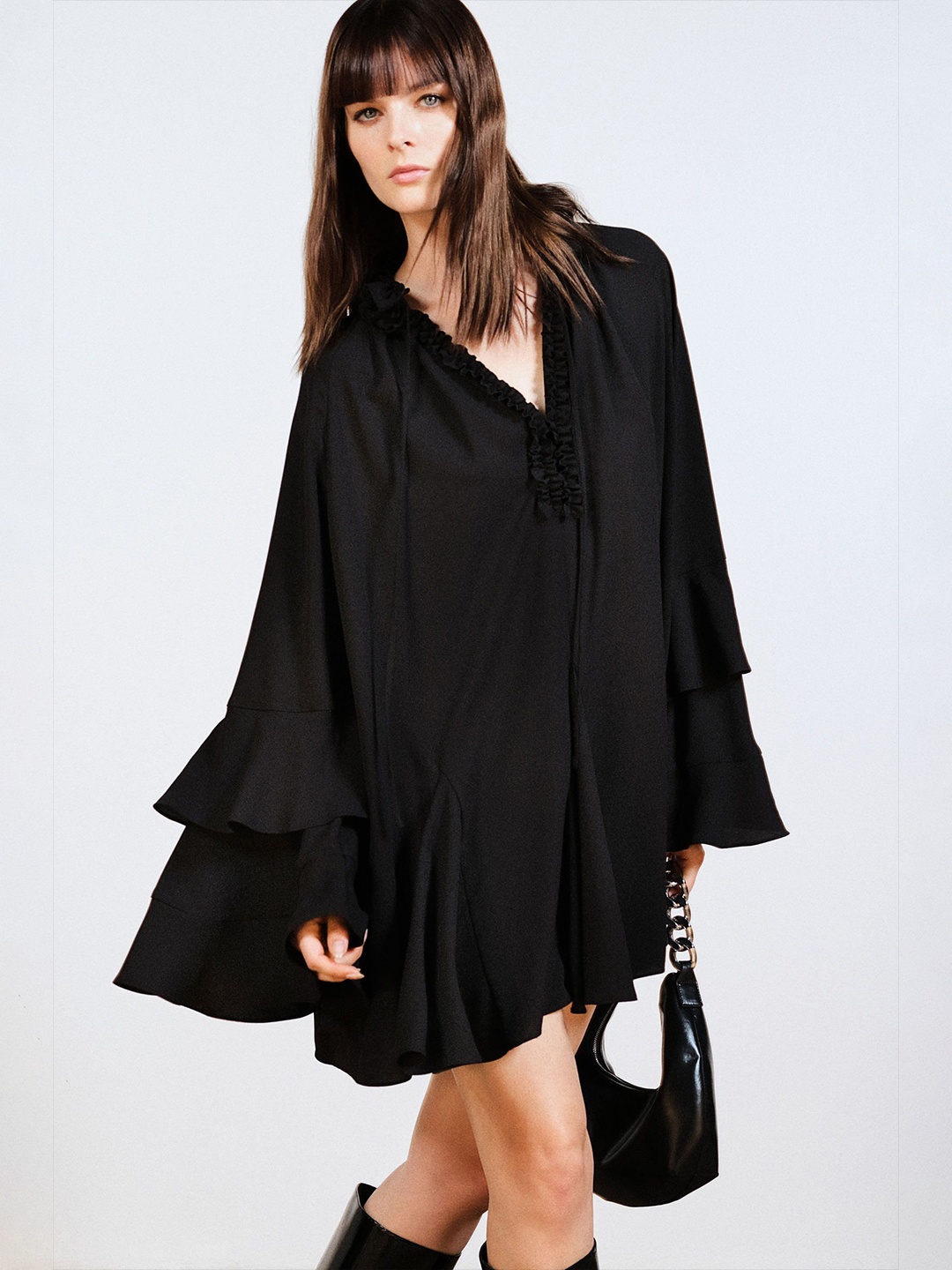 H&M Women Ruffled Dress, Black