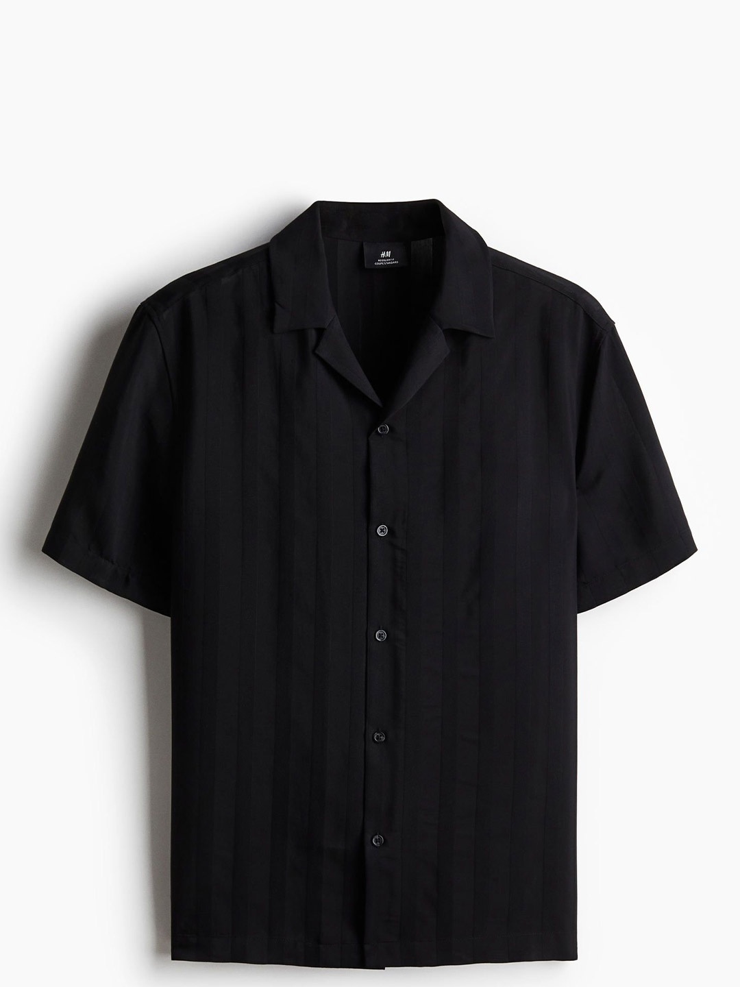

H&M Regular Fit Textured-Weave Resort shirt, Black