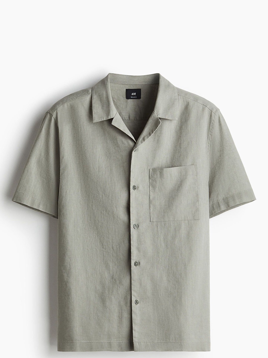 

H&M Regular Fit Short-Sleeved Linen-Blend Shirt, Green