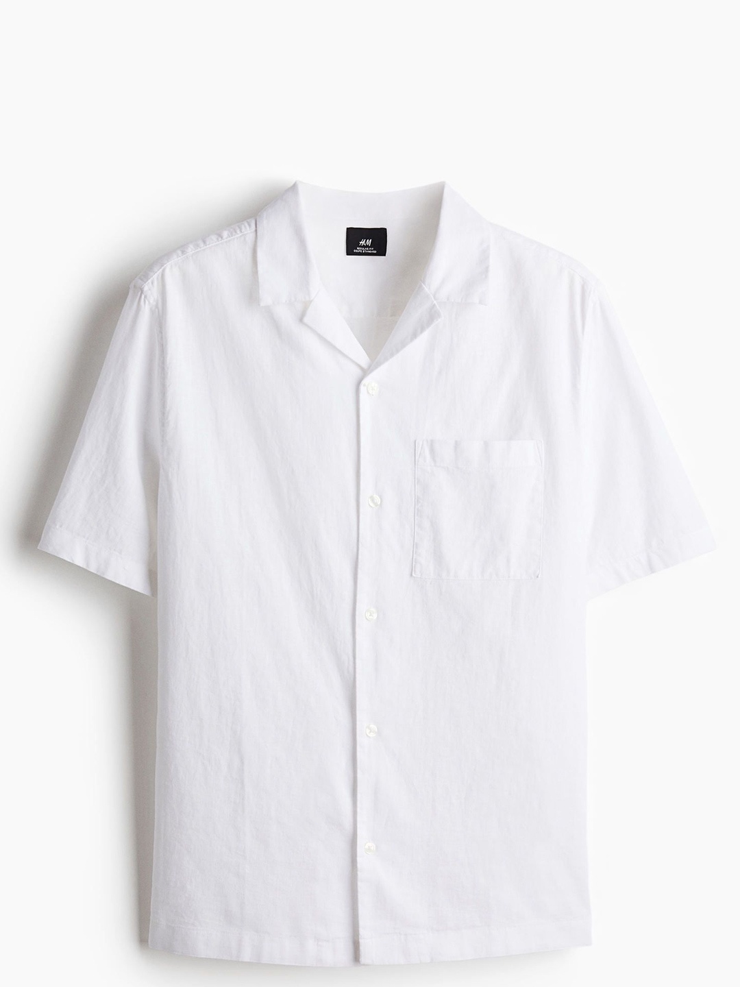 

H&M Regular Fit Short-Sleeved Linen-Blend Shirt, White