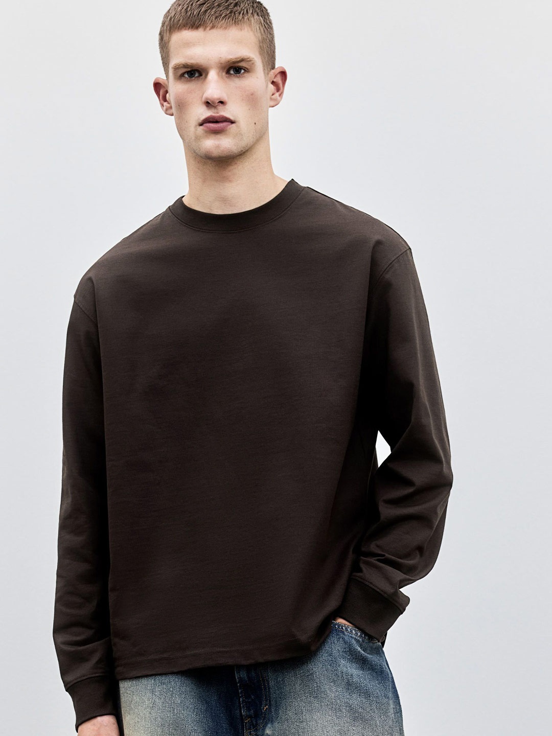 

H&M Loose Fit Long-Sleeved Jersey Top, Brown
