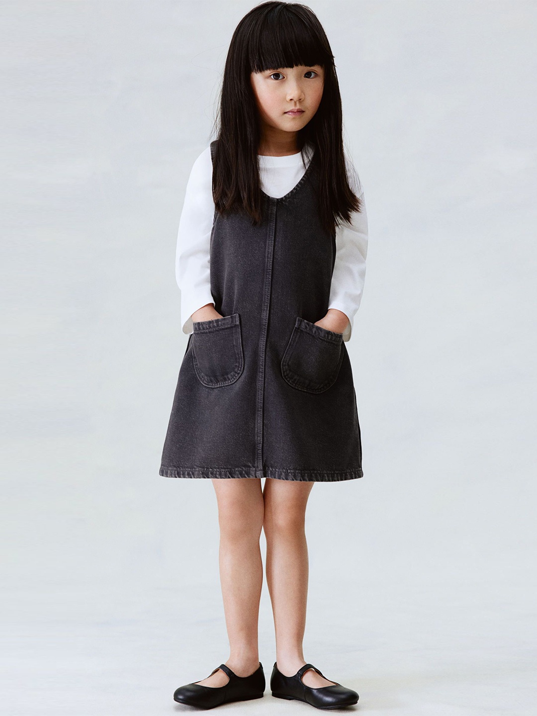 

H&M Girls Denim Pinafore Dress, Grey