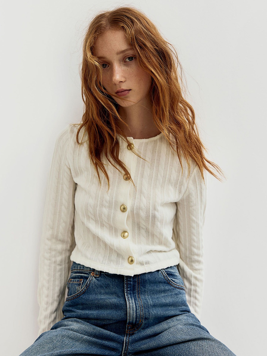

H&M Cable-Knit-Look Cardigan, White