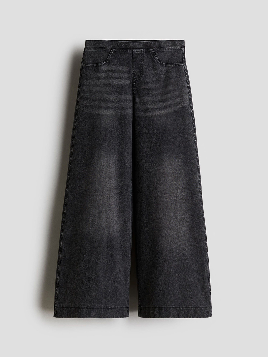 

H&M Wide Denim-Look Trousers, Black