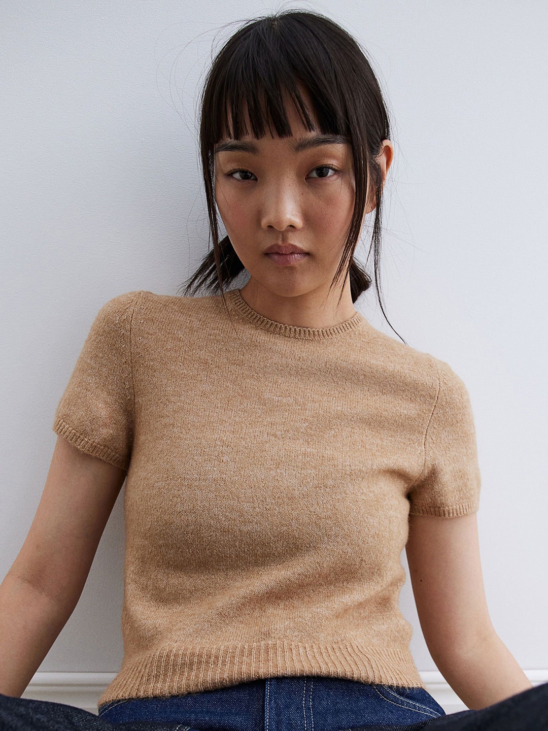 

H&M Fine-Knit T-Shirt, Beige