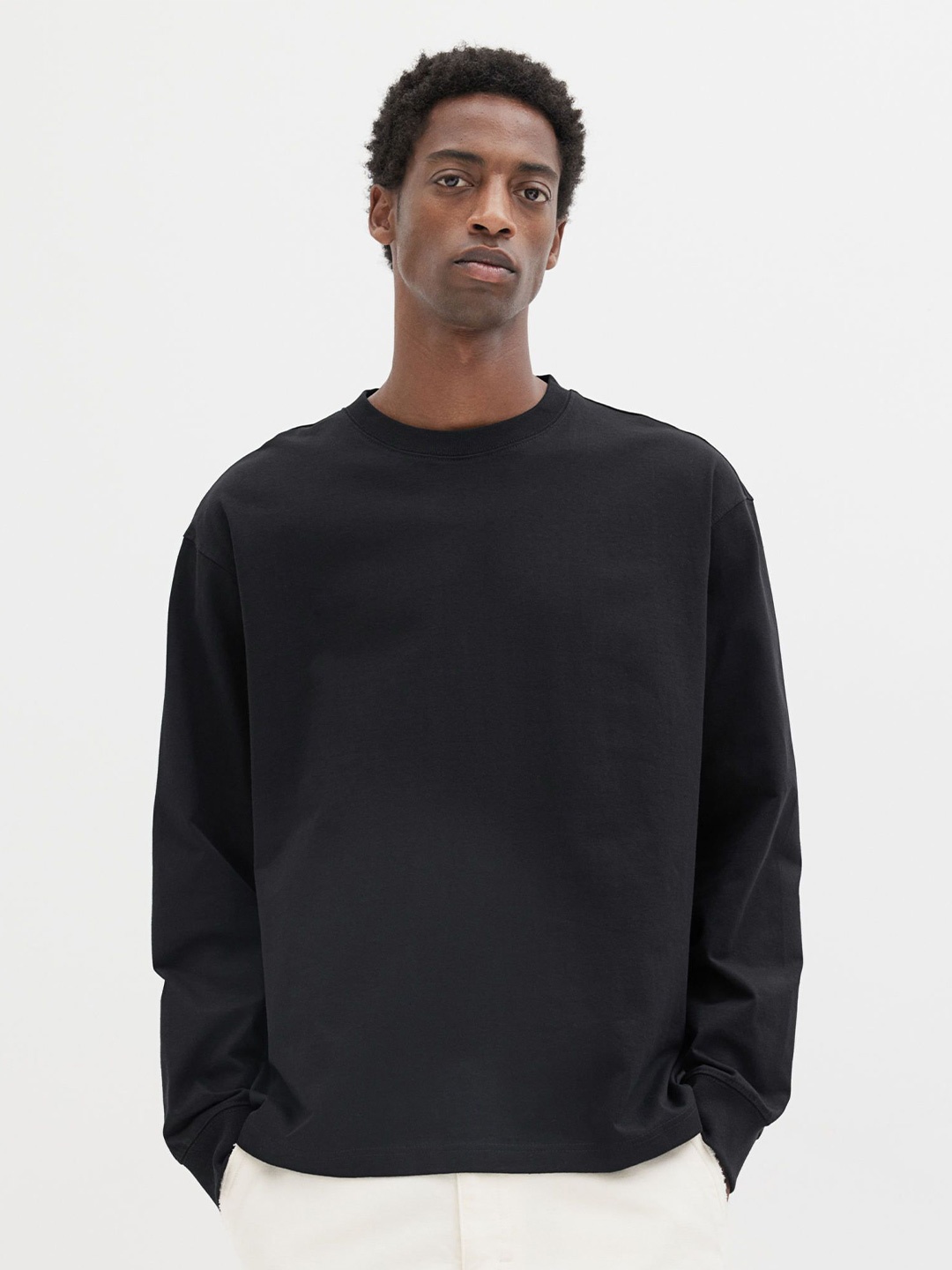 

H&M Loose Fit Long-Sleeved Jersey Top, Black