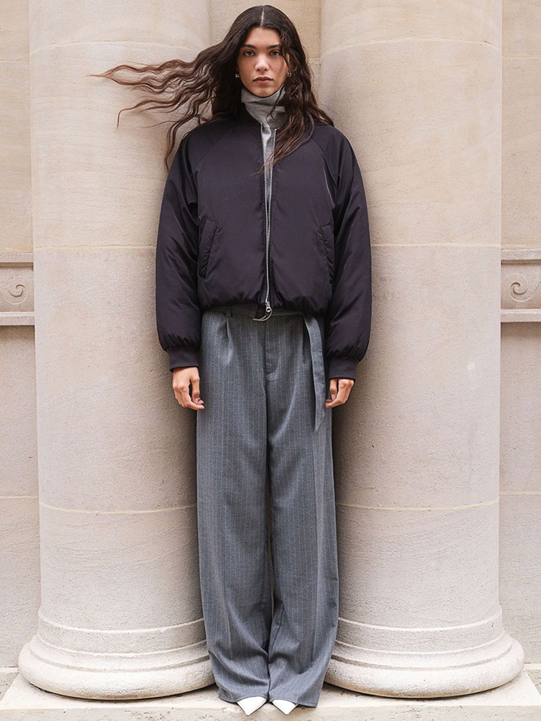 

H&M Belted Tailored Trousers, Grey